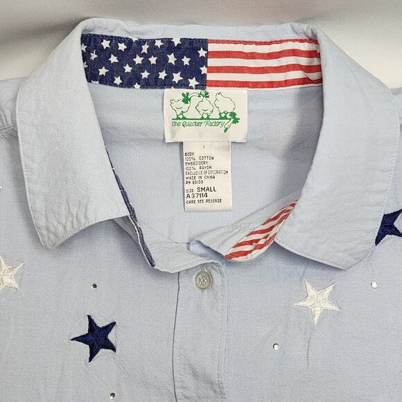 The Quacker Factory Red White & Blue Women's Button-Up Embroidered Stars Small - Picture 6 of 9